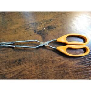 Vintage Yellow Plastic Handle 10" Stainless Steel Tongs - Made in China
